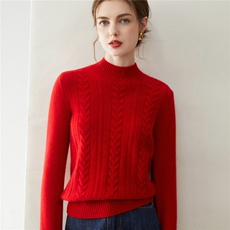 韩系高级感插肩圆领绞花100%山羊绒衫针织衫女套头宽松百搭毛衣，女装羊绒衫，米乐羊绒