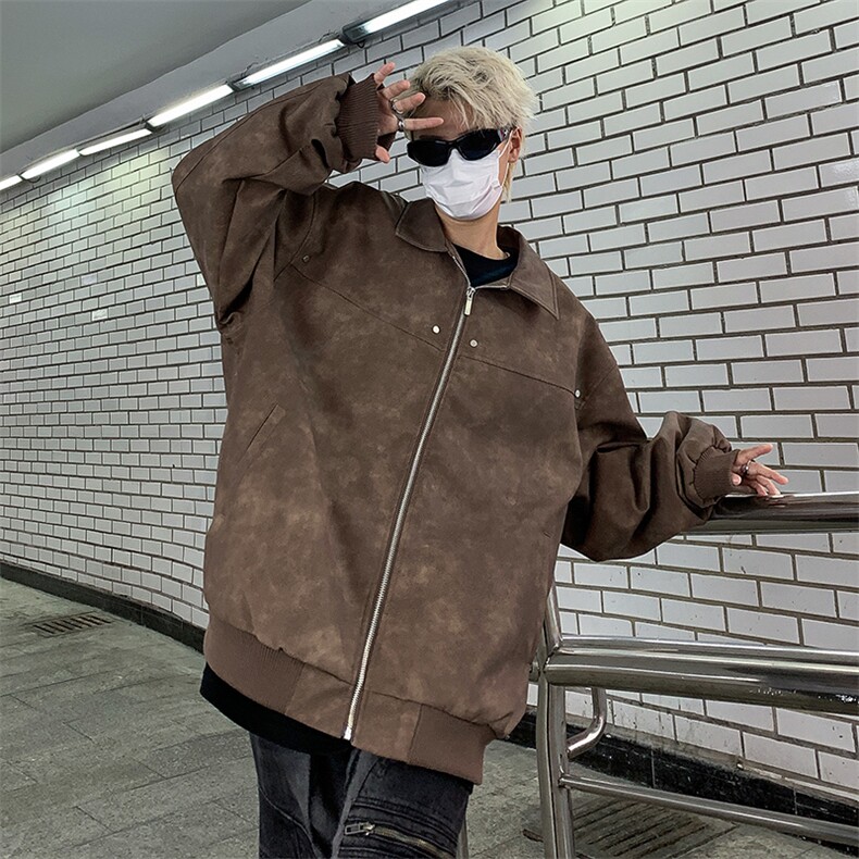 高品质秋款男夹克麝皮绒渐变色翻领拉链外套JK8227P80,男装夹克,星座1013-1