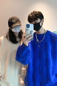 8XL-M特大码美式街头设计感毛巾绣格子毛衣男女情侣MY1204P50控68图片