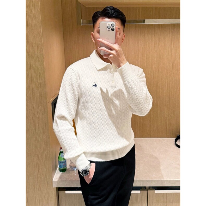老钱风修身男士翻领针织衫秋冬时尚商务通勤长袖polo衫nb319p65,男装针织衫/毛衣,电商D256-1(原A064-1)