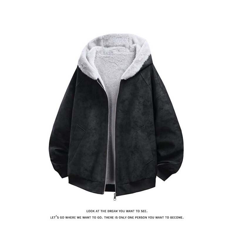 荔枝纹皮座山雕毛加绒连帽棉服男女同款保暖棉衣MP7826-特价P85图片