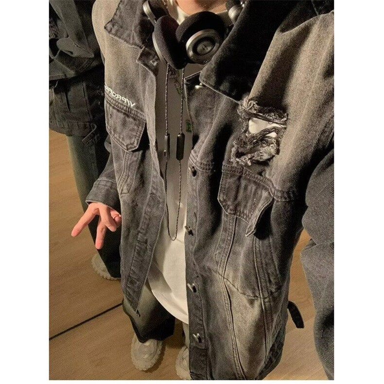 DJK105-P65美式牛仔休闲夹克男女春秋潮牌宽松外套-网图现货图片