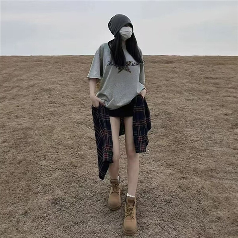 美式潮牌高街豹纹五角星短袖T恤男女宽松情侣半袖ins，男装T恤，星座1210-1