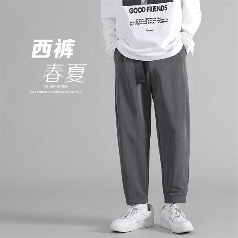 直播春夏冰丝裤子薄款九分裤男宽松长裤束脚休闲裤K308-P40图片