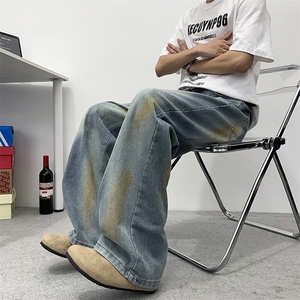 美式高街慵懒宽松裤子男设计感高级感废土风泼墨牛仔裤N708-P50图片