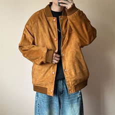 现货鹿皮绒夹克外套宽松休闲绣花棒球服男A351-AJ2595-特批P95，男装夹克，电商A351