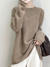2025年秋季套头长袖长袖圆领时尚百搭通勤简约卷边，女装羊毛衫，梵泰羊绒