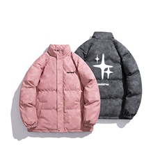 白底立领PU皮复古做旧印花字母图案设计棉衣男MY77719P130控178，男装棉衣，星座226-1