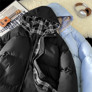 2025新款拼接格子连帽棉衣棉服棉袄面包服中性款男女外套1662-P55图片