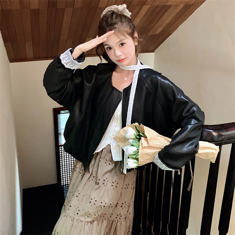 051-黑色炸街小皮衣女PU夹克外套-F673-P190-K268,女装短外套,2C051