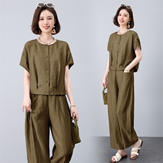 两件套女夏季天丝亚麻透气清爽百搭时尚套装女（上衣款号25121），女装套装/套裙，曼沙奕珂