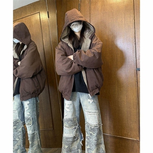 两面穿现货重磅短款座山雕棉衣男女双面穿毛毛绒棉服加厚外套图片