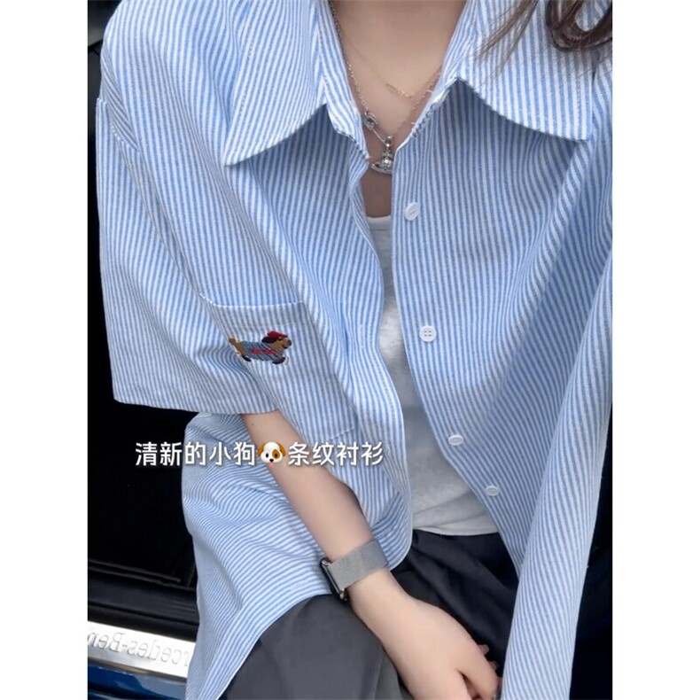B221美式ins港风宽松薄款条纹短袖衬衫SY2556-特P35控59,男装衬衫,电商B221