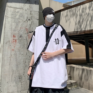 B239-1266-P38 夏季圆领数字印花 重磅短袖T恤男撞色体恤上衣半袖图片