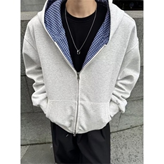 双面穿美式连帽cleanfit灰色开衫卫衣宽松夹克外套WY099-P58，男装夹克，星座1001-1