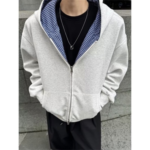 双面穿美式连帽cleanfit灰色开衫卫衣宽松夹克外套 WY099-P58图片