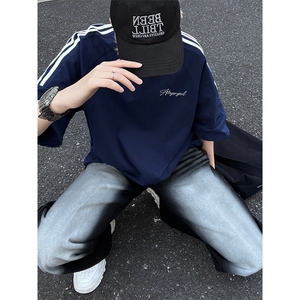 量大优供抖音视频 支持得物品质配合二开 美式三条杠短袖t恤ZD238图片