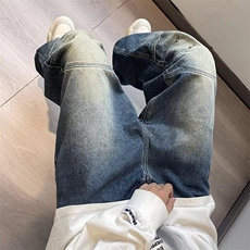 美式水洗做旧牛仔裤男士2024秋季新款潮流渐变设计感高级直筒长裤，男装牛仔裤，星座716-2