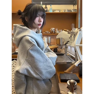 氛围感美式boxy重磅连帽卫衣男春秋款cleanfit小众设计感廓形外套图片