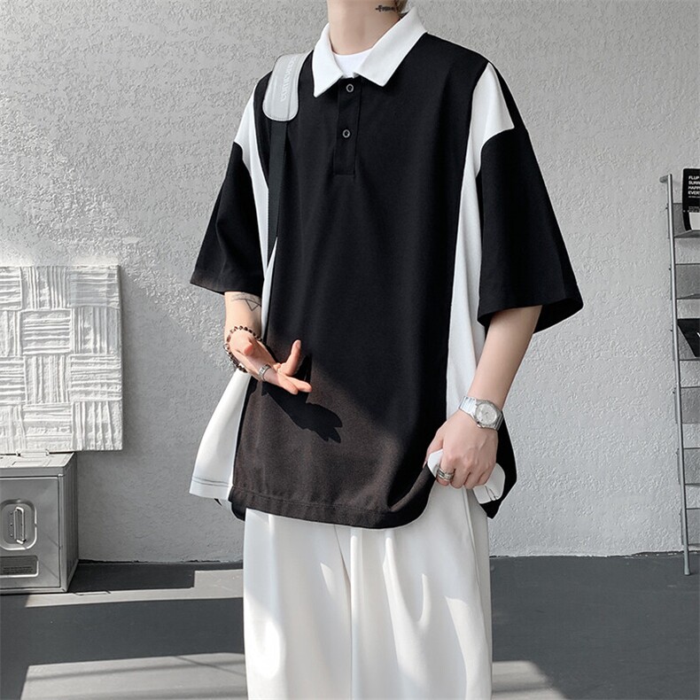 8XL-M拼接撞色短袖t恤男款夏季新款半袖POLO衫加肥加大码DT004P38,男装T恤,电商B312