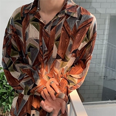 古着巴洛克花衬衫男夏季痞帅高级感oversize复古港风长袖衬衣外套，男装衬衫，星座506A