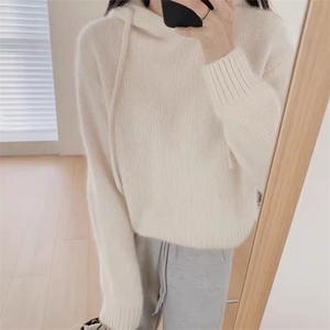 秋冬新款连帽针织加厚套头毛衣女帽衫短款打底羊毛衫,毛衣衬衫搭配什么鞋子男生图片