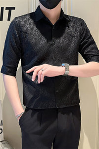 店主风社会小伙男纯色七分袖衬衫男日常衬衣301A-1/CS562/P55图片