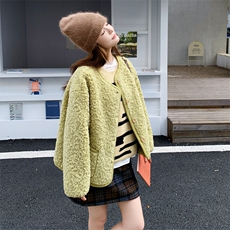 【现货】绿色包边羊羔毛外套C158-8611-P160-K218，女装短外套，2C158