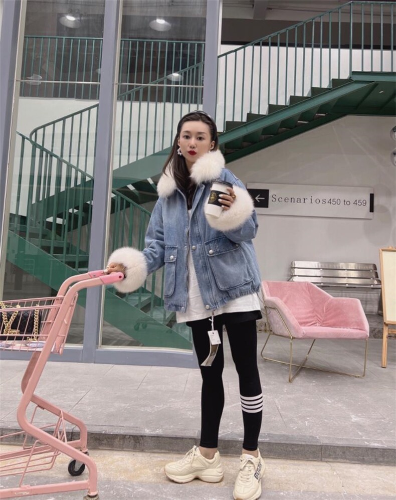 重工袖口狐狸毛狐狸毛领刺绣派克服外套，其它，金地雪