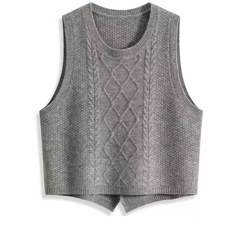 燕尾马甲精纺羊毛坎肩套头菱形提花秋冬百搭保暖无袖外套，女装马甲，美轩羊绒