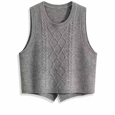 燕尾马甲精纺羊毛坎肩套头菱形提花秋冬百搭保暖无袖外套，女装马甲，美轩羊绒