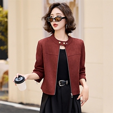 高级感麂皮绒外套女2026春秋新款小个子洋气休闲百搭立领夹克上衣，女装短外套，蓝诺裳
