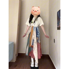 韩系复古梵高不规则半身裙子搭配短袖t恤2025复古文艺女两件套装，男装T恤，星座1210-1