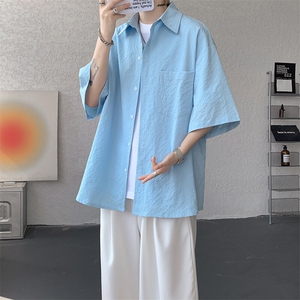 8XL-M泡泡纱盐缩肌理短袖衬衫男夏季冰丝外套防晒衬衣DC28011P36图片