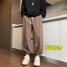复古银狐绒重磅卫裤男冬季加绒加厚刺绣运动休闲裤棉裤KB4522，男装休闲裤，星座1116A-1（原606A）