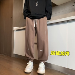 复古银狐绒重磅卫裤男冬季加绒加厚刺绣运动休闲裤棉裤 KB4522图片