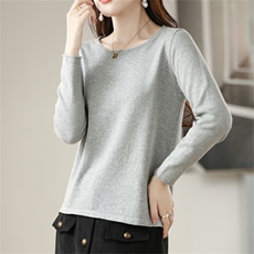 2025年秋季新款纯色针织卷边领上衣时尚休闲通勤百搭，女装针织衫/毛衣，阁惠羊绒