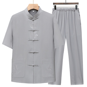经典款风唐装棉麻短袖衬衫套装男夏装太极服套装TRA302-P105图片