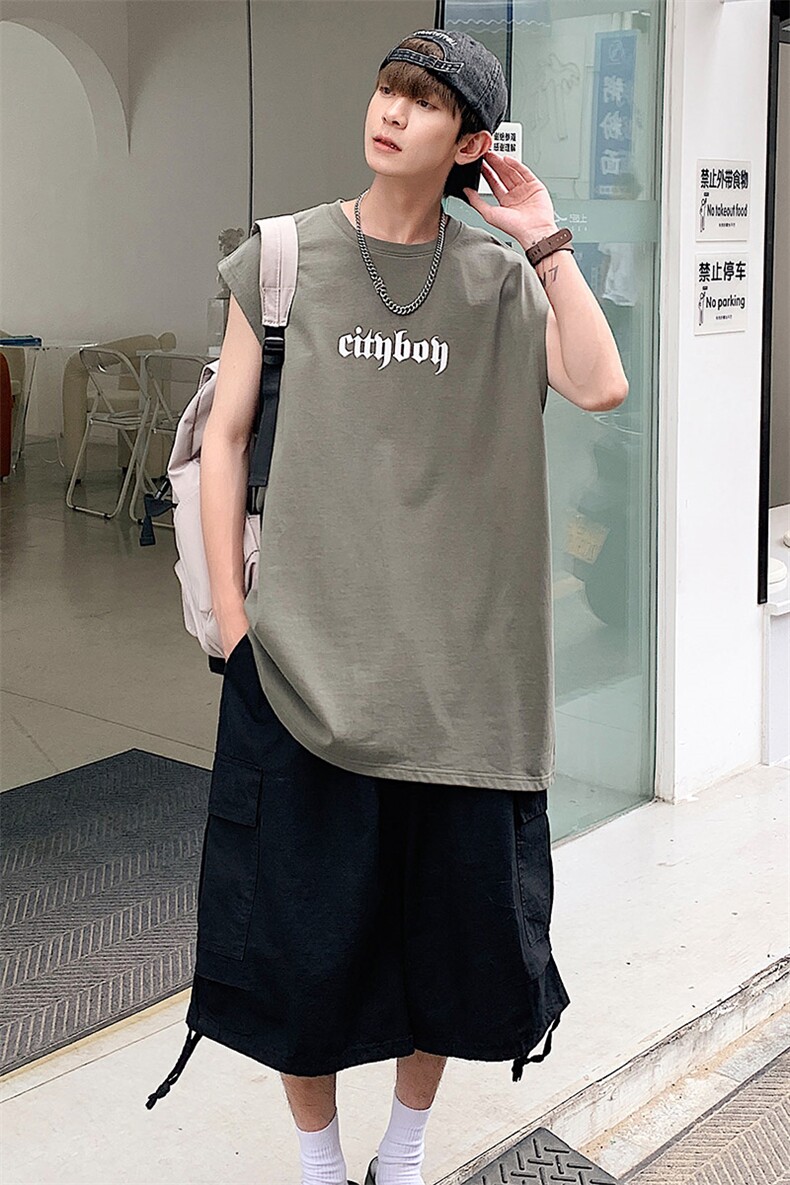 夏季港风t恤男宽松大码纯棉运动背心坎肩潮牌无袖BX003P25,男装背心/马甲,星座1204-3