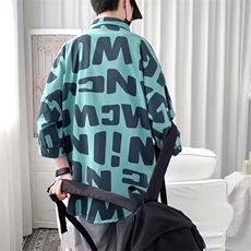 潮牌日系百搭宽松衬衫外套休闲男七分袖衬衫CS197-P37，男装衬衫，星座208-5