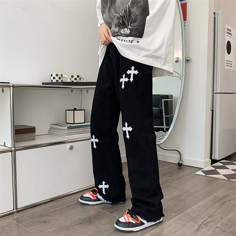 高街美式vibe十字架宽松牛仔裤潮牌嘻哈炸街裤子男N0101-P40,男装牛仔裤,星座308B-1