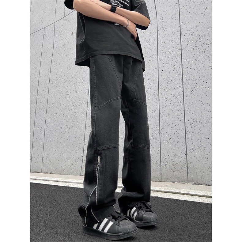 美式高街vibe牛仔裤男小众设计感拉链工装直筒微喇长裤55222-p50,男装牛仔裤,星座1008