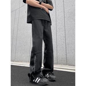 美式高街vibe牛仔裤男小众设计感拉链工装直筒微喇长裤55222-p50图片