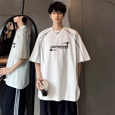 2026新款不规则同色系拼接短袖T恤前后印花半袖上衣T153-P38，男装T恤，电商C307
