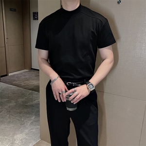 王嘉尔同款夏季简约立领高级爆袖修身短袖T恤男上衣半袖TX1255P37