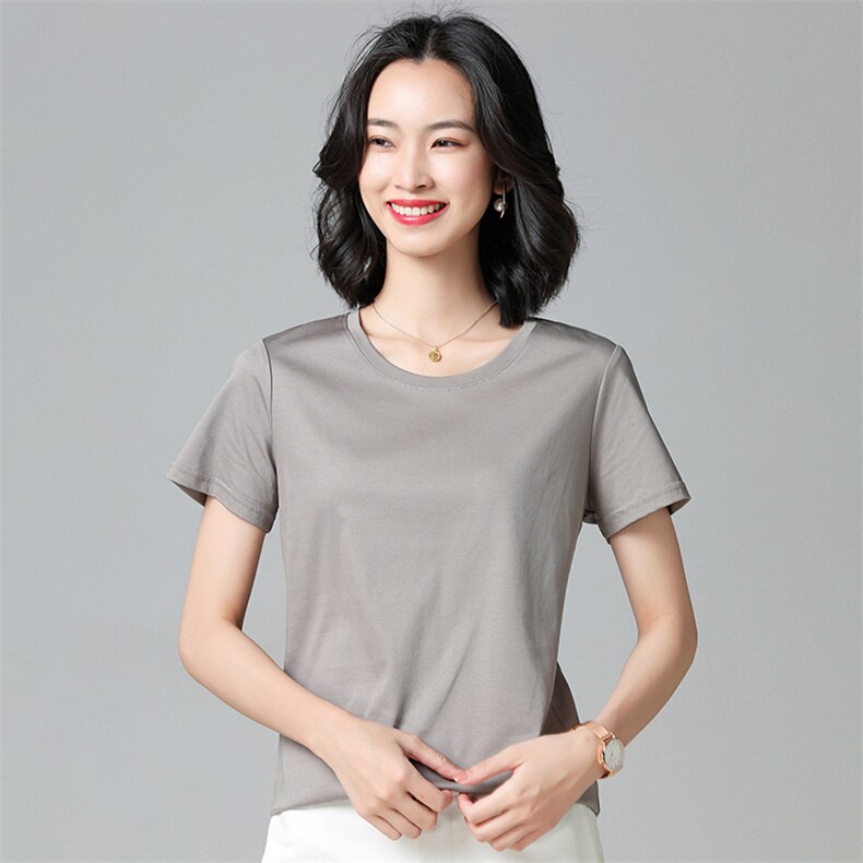2025夏季新款薄款轻奢高级凉感丝光棉正肩短袖t恤女短款全棉半袖,女装T恤,纳丰羊绒