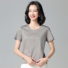 2025夏季新款薄款轻奢高级凉感丝光棉正肩短袖t恤女短款全棉半袖，女装T恤，纳丰羊绒