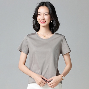 2025夏季新款薄款轻奢高级凉感丝光棉正肩短袖t恤女短款全棉半袖图片