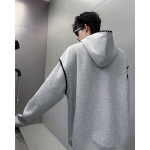 WY10155-特P48 控88新款连帽贝壳绣花麦穗提花大码男宽松情侣卫衣图片