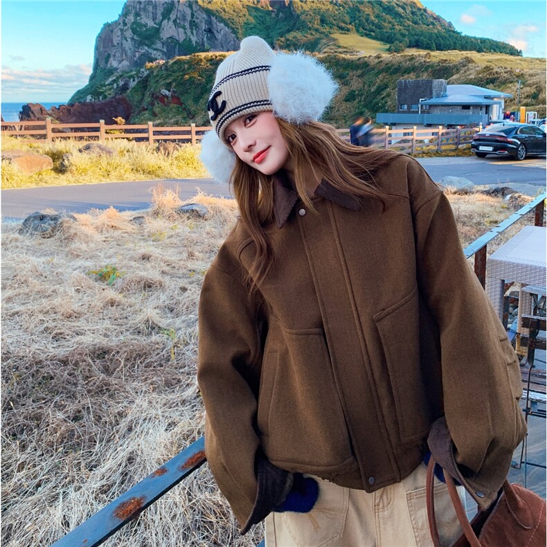 2025冬装新款小个子撞色翻领毛呢外套女大衣2C325-556P175K268,女装毛呢外套,2C325